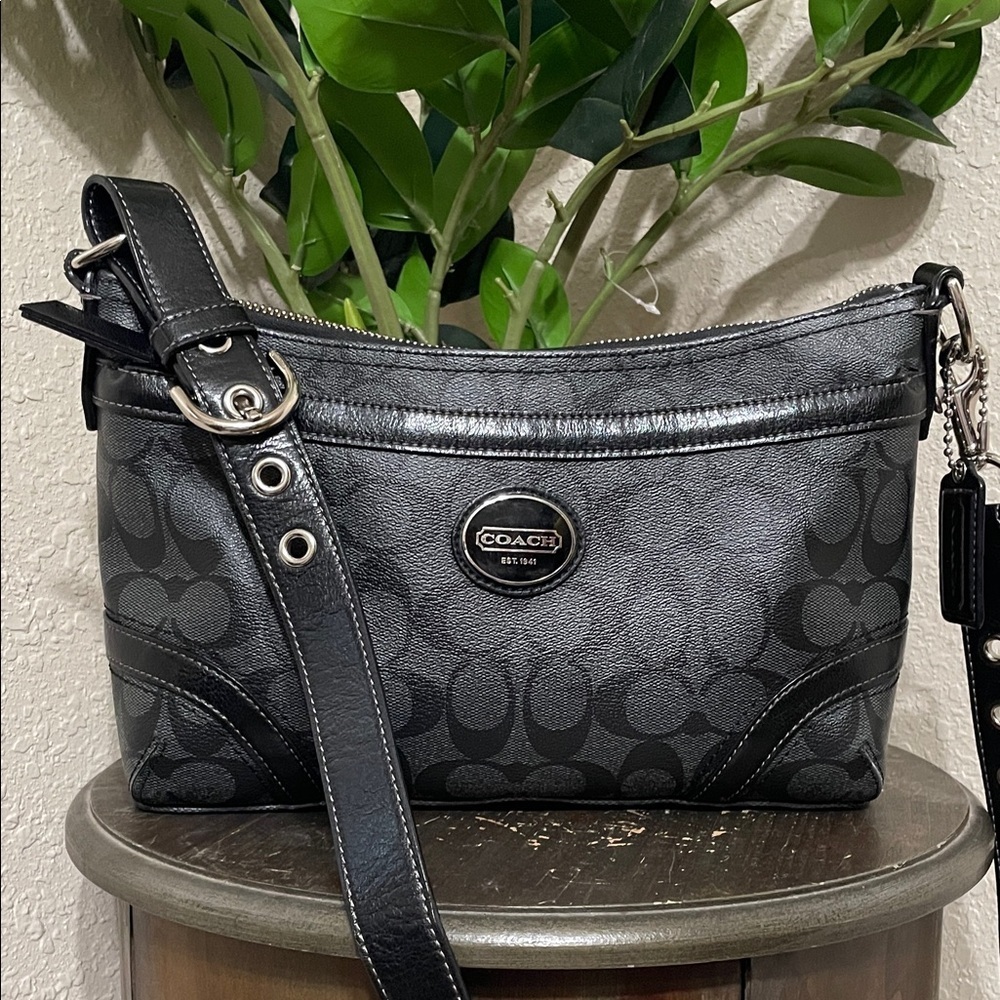 Coach Black Signature C Print Heritage Shoulder Bag